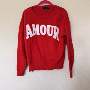 33 Degrees AMOUR Womens Graphic Sweater XS Red White Cozy Valentines Day
